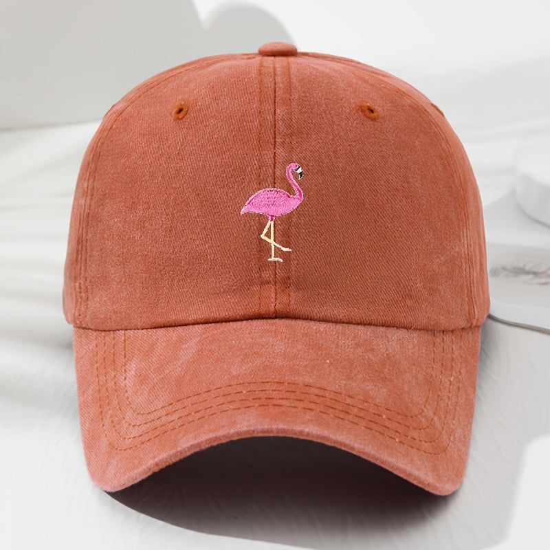 Unisex Embroidered Flamingo Soft Top Baseball Cap, Vintage Men'S Hat, Women'S Fashion Outdoor Cap with Adjustable Circumference, Suitable for Outdoor Sports, Fishing, Hiking, And Camping