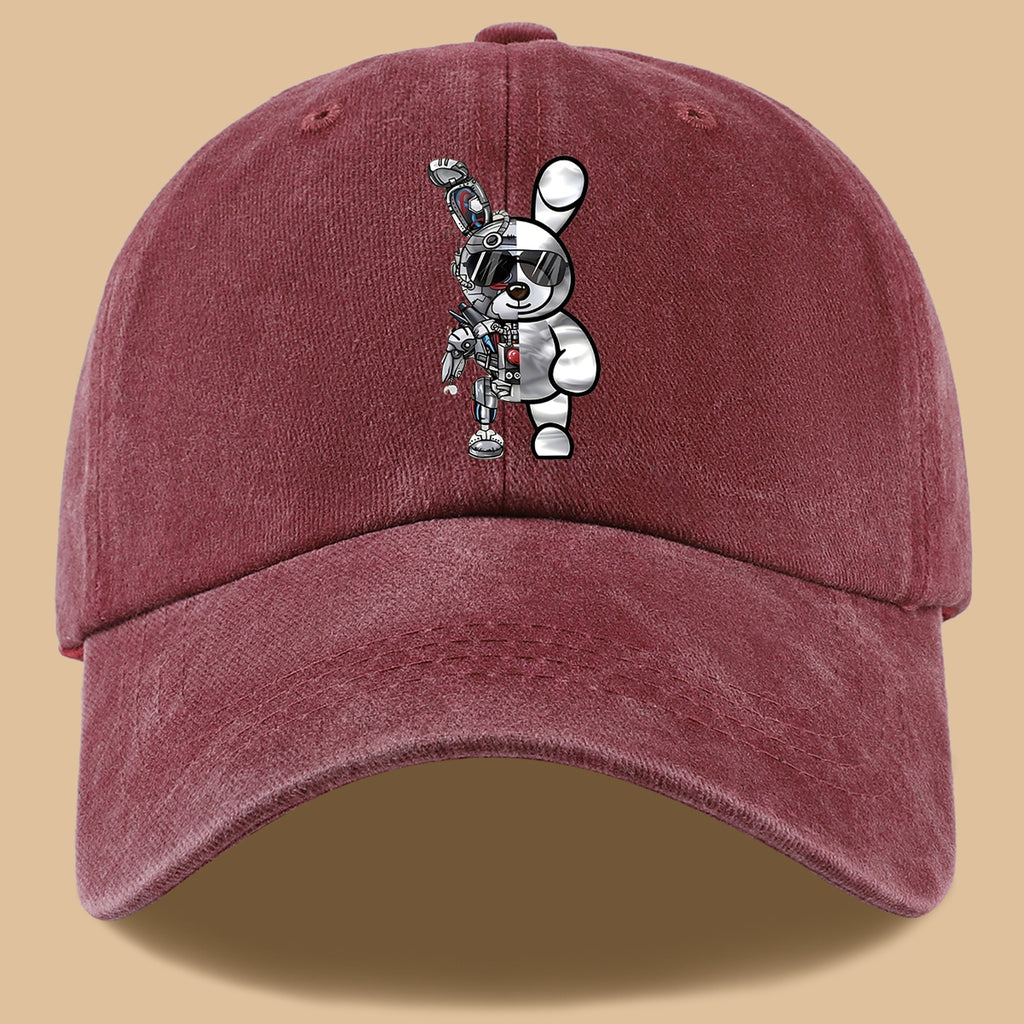 1pc Trendy Creative Cyberpunk Style Mechanical Rabbit Pattern Printed Baseball Cap, Lightweight Comfortable Breathable Sun Hat, Fashionable Easy Aesthetic Men And Women'S Cap, Adjustable Size, Trucker Dad Hat, Mom'S Beach Vacation Hat
