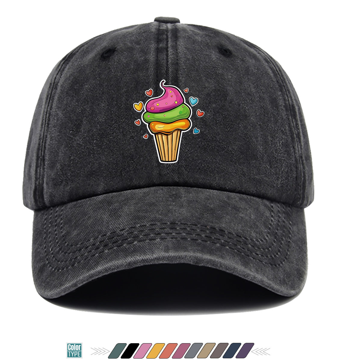 1pc Colorful Cream Cake Print Baseball Cap, Sweet Cute Sun Hat, Fashionable Individual Aesthetic Unisex Cap, Adjustable Size Street Trendy Hat, Bestie Outing Hat, Suitable for Daily Commute, Dates, Parties, Amusement Parks, Afternoon Tea