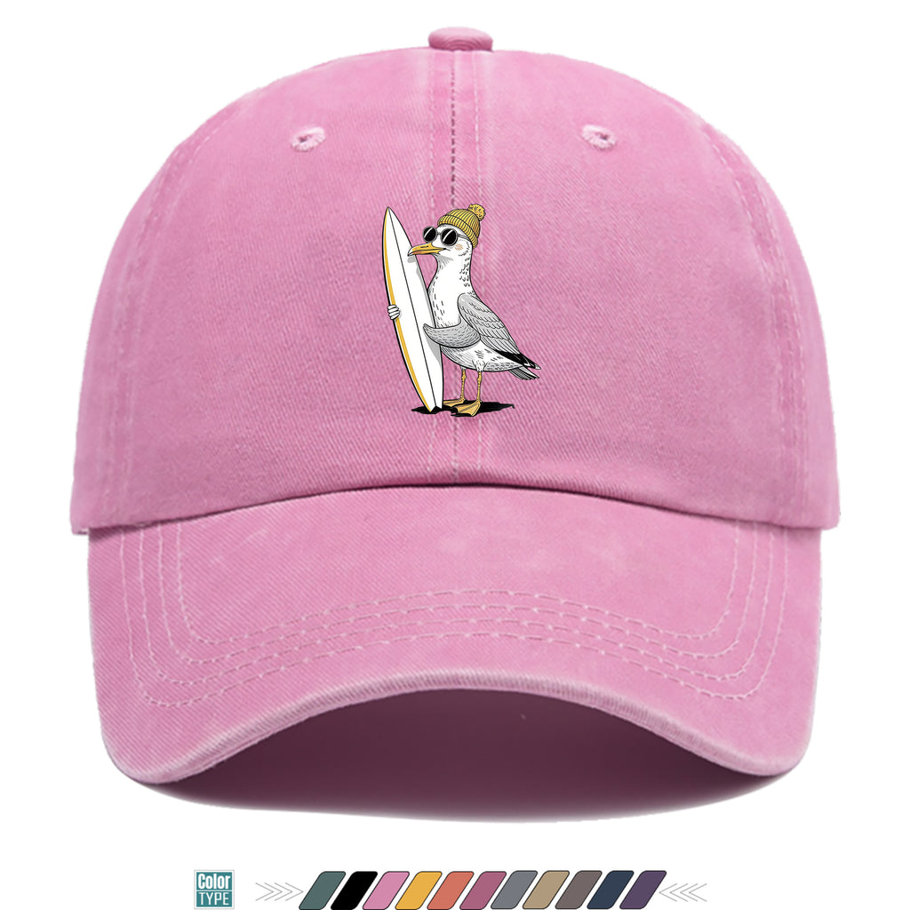 1pc Cute Cartoon Pigeon And Surfboard Pattern Design Printed Baseball Cap, Summer Casual Clothing Accessory, Black Papa Trucker Hat, Breathable Comfortable Solid Easy Vintage Soft Top Dad Hat, Unisex Adjustable Size Youth Couple Skateboard Hat