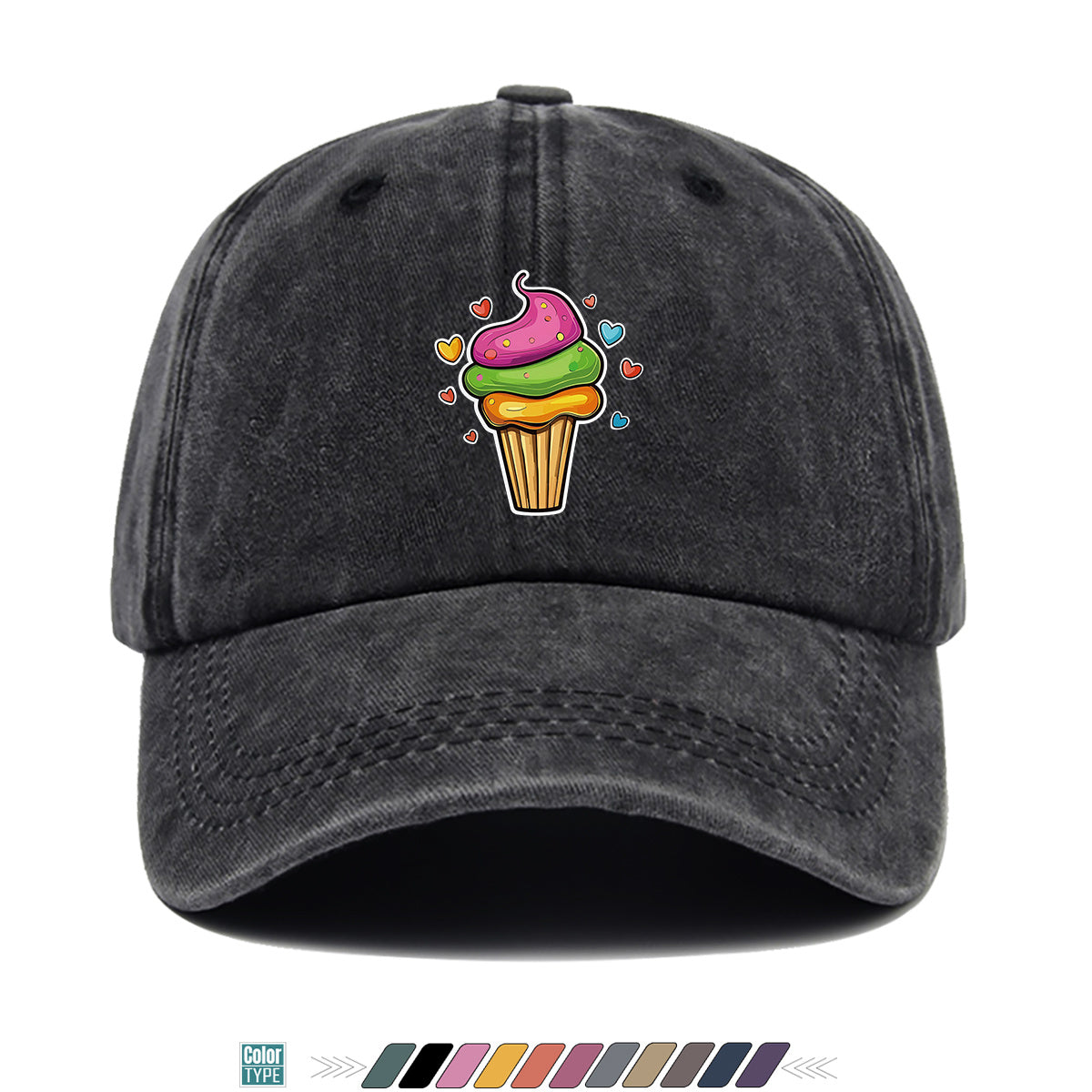 1pc Colorful Cream Cake Print Baseball Cap, Sweet Cute Sun Hat, Fashionable Individual Aesthetic Unisex Cap, Adjustable Size Street Trendy Hat, Bestie Outing Hat, Suitable for Daily Commute, Dates, Parties, Amusement Parks, Afternoon Tea