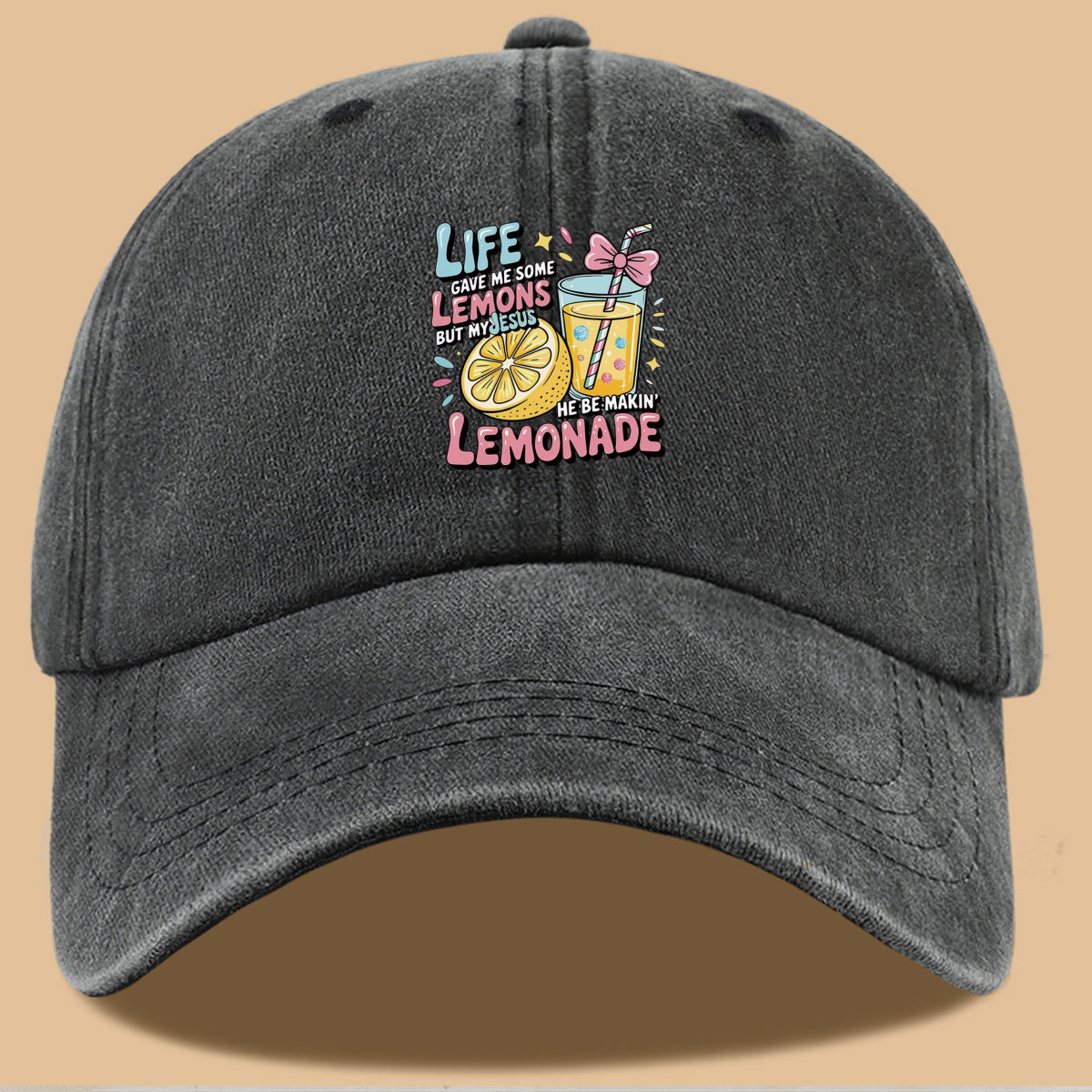 1pc "Life Gave Me Some Lemons but My Jesus He Be Makin' Lemonade" English Phrase Printed Baseball Cap, Fun Lemon and Lemonade Cup Illustration Sun Hat, Stylish, , and Aesthetically Pleasing, Unisex Adjustable Baseball Cap, Casual Street Hat
