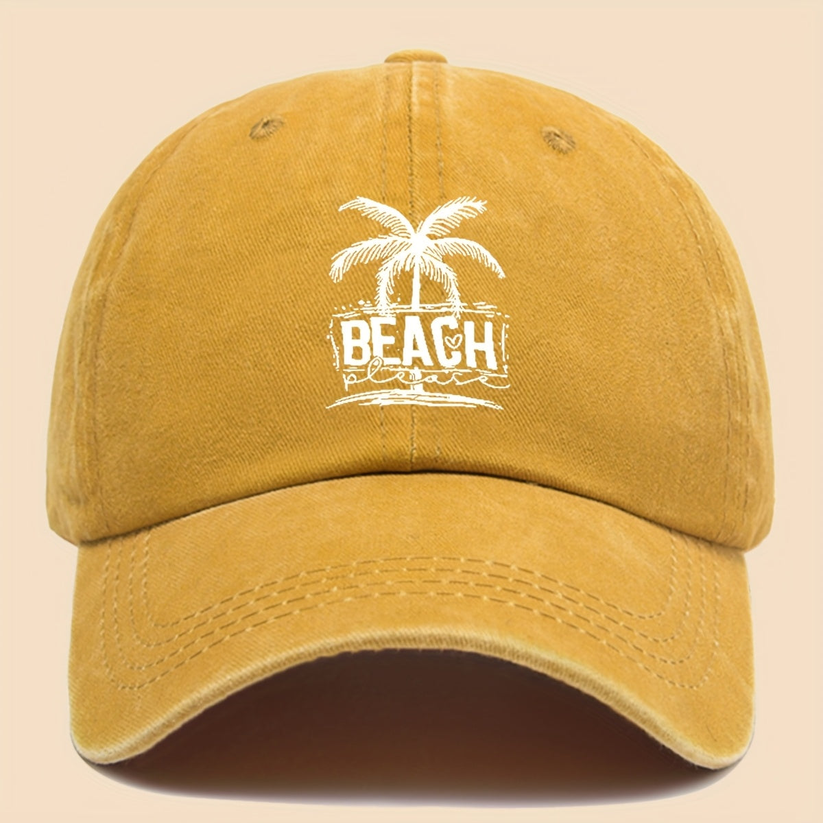 1pc Cool & Breezy Unisex Washed Baseball Cap | Tropical Palm Tree and Beach Print, Adjustable for Couples, Perfect for Surfing, Cycling, Hiking, and Parties - Polyester, Hand Wash Only