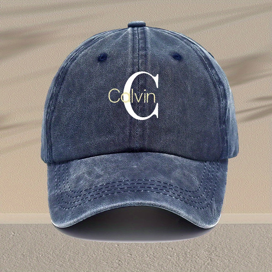 Unisex Vintage Washed Baseball Cap - Adjustable Breathable Dad Hat with Distressed 'C' Logo, Lightweight 100% Viscose Rayon, Multi-Color Options for Outdoor & Casual Wear, Retro Style, Adjustable Fit