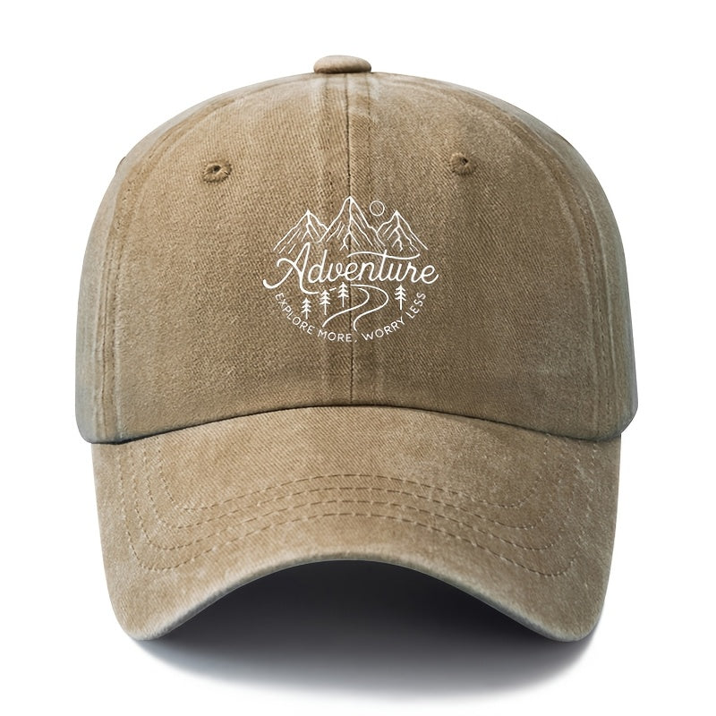 A Stylish And Versatile Unisex Adventure Baseball Cap with a Printed Design, Featuring a Classic Retro Washed Look. This Lightweight Outdoor Cap Is Perfect for Truck Drivers And Is Suitable for Casual Occasions Like Outdoor Vacations, Camping